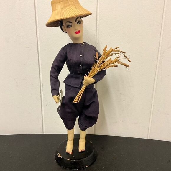 Vintage Handmade European Woman With Wheat and Scythe Figurine Doll 10" Tall - Picture 1 of 12